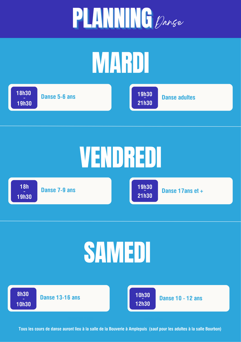 Planning Danse saison 2025-2026 💃